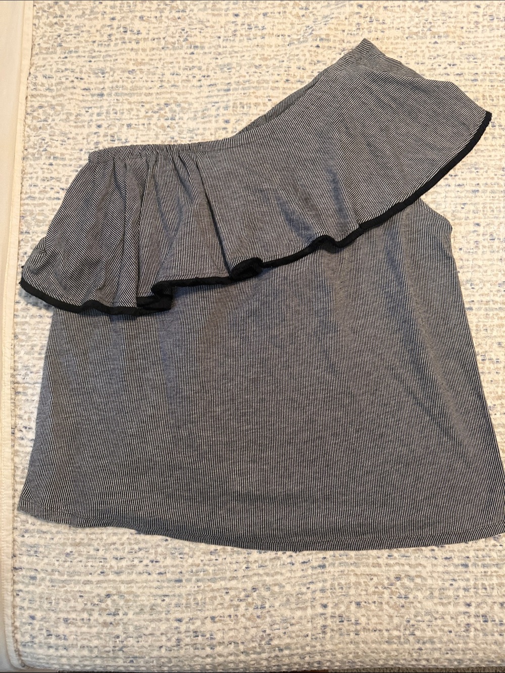 LOFT One-Shoulder Ruffle Top - Black and White Stripe